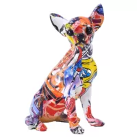 Estátua artesanal colorida de resina Chihuahua Abstract