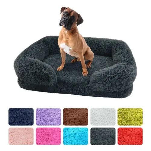 Cama de pelúcia retangular com almofada removivel para cães até os 15kg